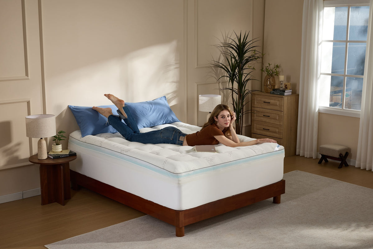 Surmatelas rafraîchissant en bambou avec double couche de mousse à mémoire de forme de 10 cm