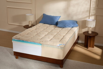Surmatelas rafraîchissant en bambou avec double couche de mousse à mémoire de forme de 10 cm