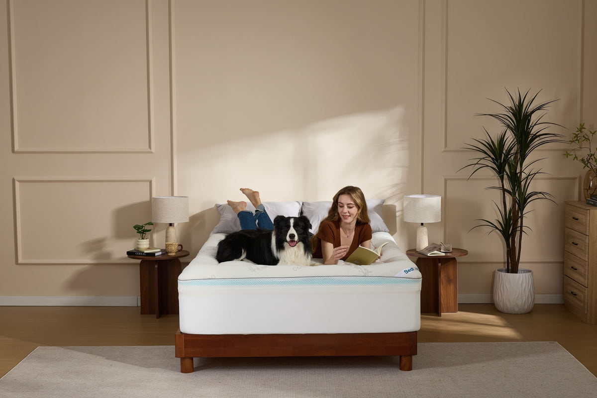 Surmatelas rafraîchissant en bambou avec double couche de mousse à mémoire de forme de 10 cm