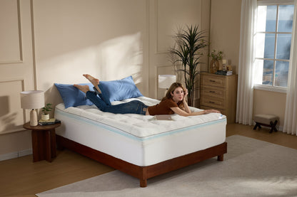 Surmatelas rafraîchissant en bambou avec double couche de mousse à mémoire de forme de 10 cm