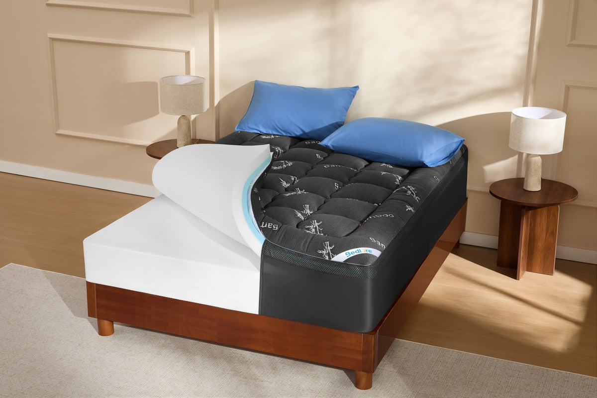 Surmatelas rafraîchissant en bambou avec double couche de mousse à mémoire de forme de 10 cm