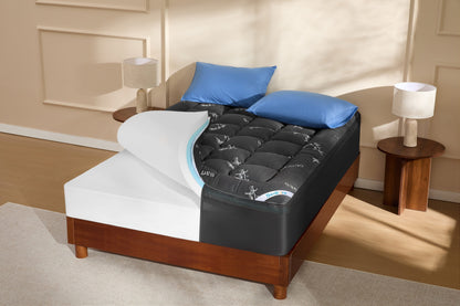 Surmatelas rafraîchissant en bambou avec double couche de mousse à mémoire de forme de 10 cm