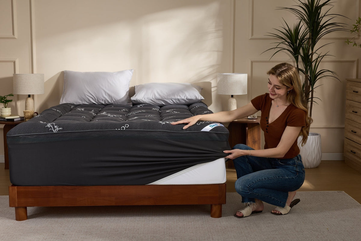 Surmatelas rafraîchissant en bambou avec double couche de mousse à mémoire de forme de 10 cm