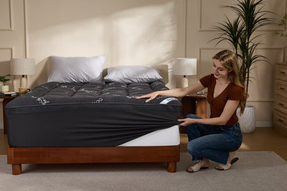 Surmatelas rafraîchissant en bambou avec double couche de mousse à mémoire de forme de 10 cm