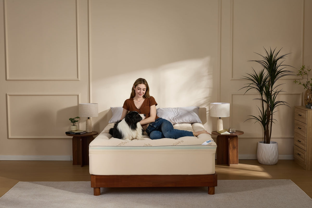 Surmatelas rafraîchissant en bambou avec double couche de mousse à mémoire de forme de 10 cm